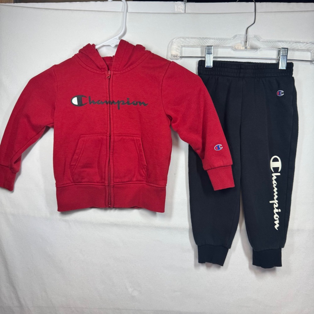 Kids Champion Red Zip Hoodie Black Jogger Pants Set Toddler Size 3T Athletic